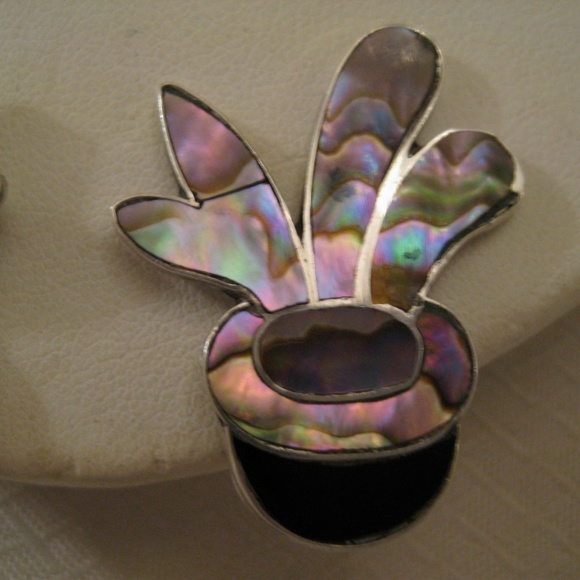 925 STERLING Abalone Mexican Earrings 1980s New - Picture 6 of 8